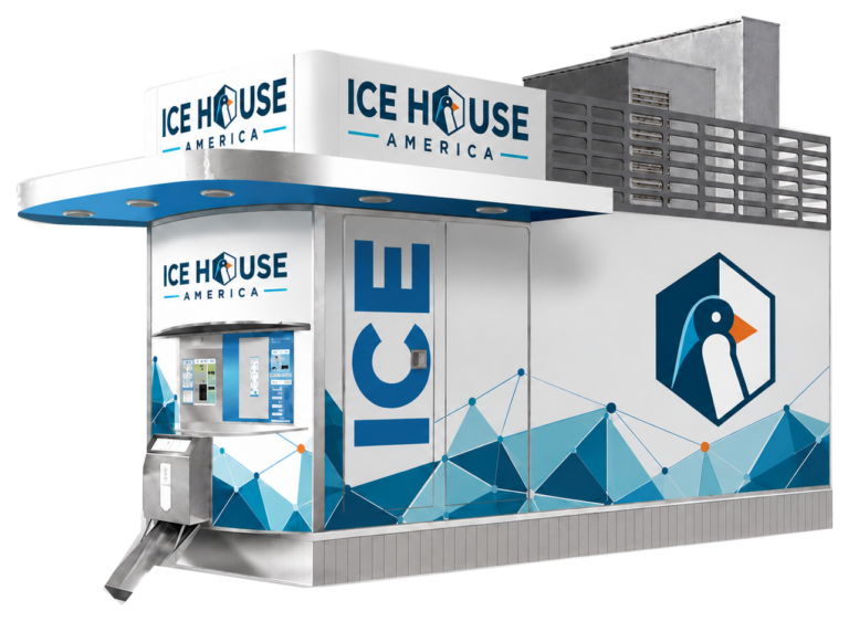 Ice Kiosk with Ice House America branding